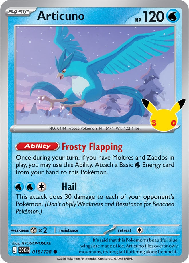 Articuno 018/128 - POKEMON: 30TH CELEBRATION - Pokemon Single Card