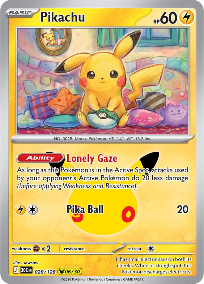 Pikachu 028/128 - POKEMON: 30TH CELEBRATION - Pokemon Single Card