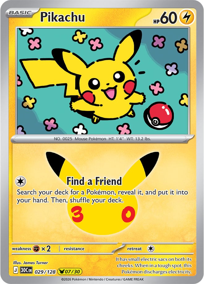Pikachu 029/128 - POKEMON: 30TH CELEBRATION - Pokemon Single Card