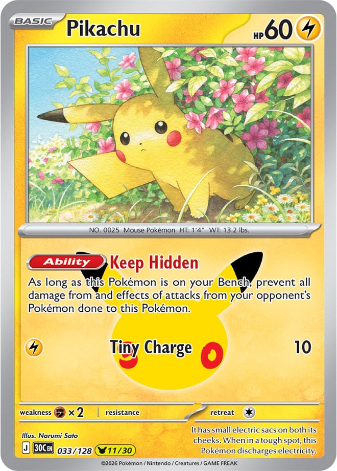 Pikachu 033/128 - POKEMON: 30TH CELEBRATION - Pokemon Single Card