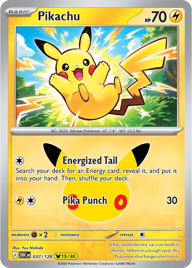 Pikachu 037/128 - POKEMON: 30TH CELEBRATION - Pokemon Single Card