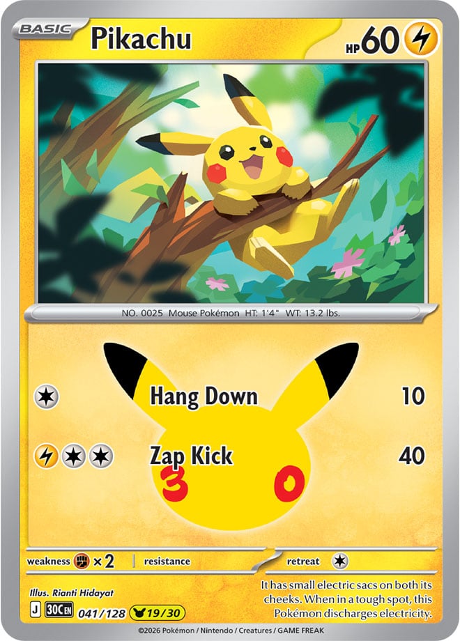 Pikachu 041/128 - POKEMON: 30TH CELEBRATION - Pokemon Single Card