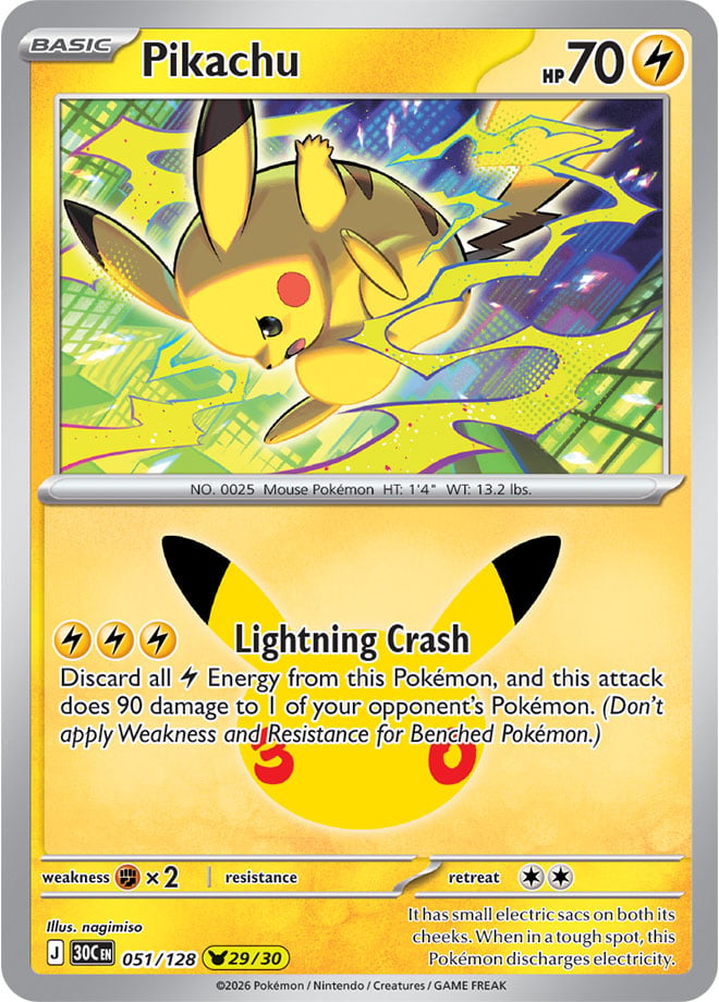Pikachu 051/128 - POKEMON: 30TH CELEBRATION - Pokemon Single Card