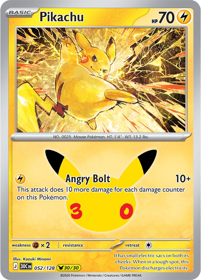 Pikachu 052/128 - POKEMON: 30TH CELEBRATION - Pokemon Single Card