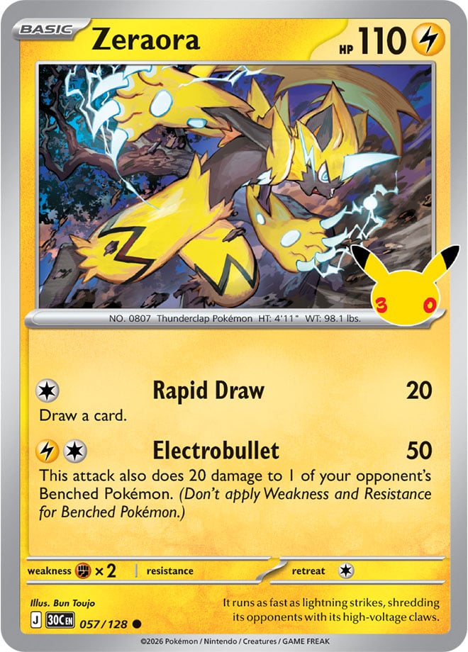 Zeraora 057/128 - POKEMON: 30TH CELEBRATION - Pokemon Single Card