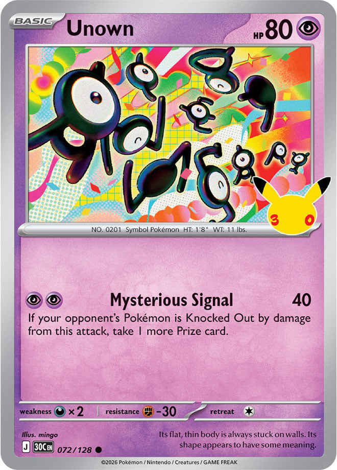 Unown 072/128 - POKEMON: 30TH CELEBRATION - Pokemon Single Card