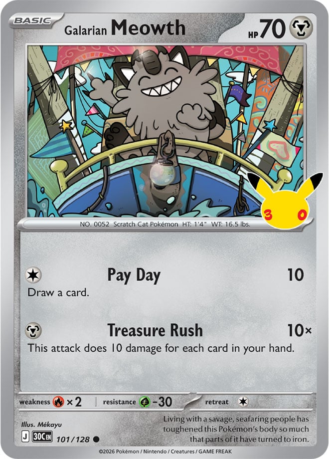 Galarian Meowth 101/128 - POKEMON: 30TH CELEBRATION - Pokemon Single Card