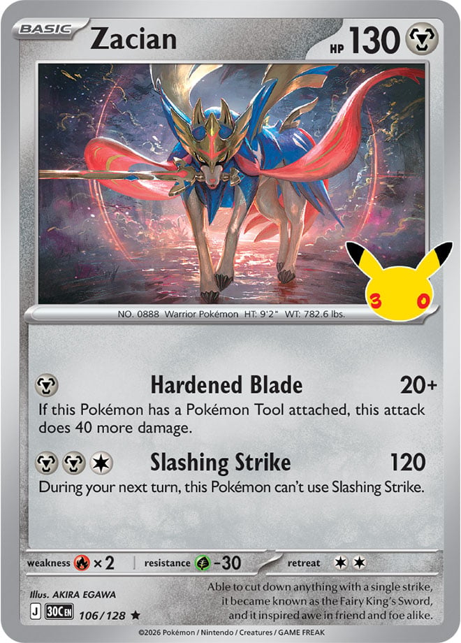 Zacian 106/128 - POKEMON: 30TH CELEBRATION - Pokemon Single Card