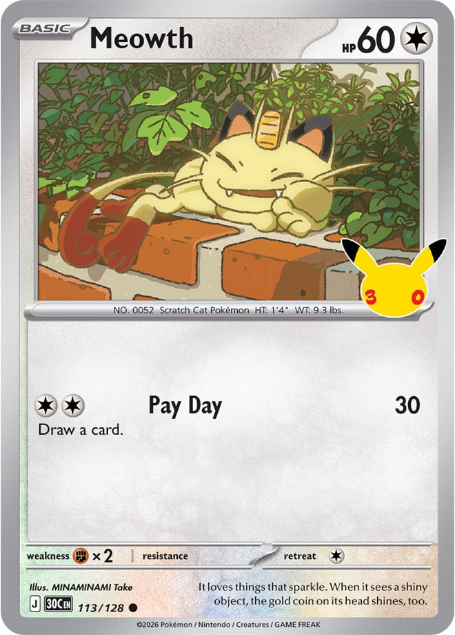 Meowth 113/128 - POKEMON: 30TH CELEBRATION - Pokemon Single Card
