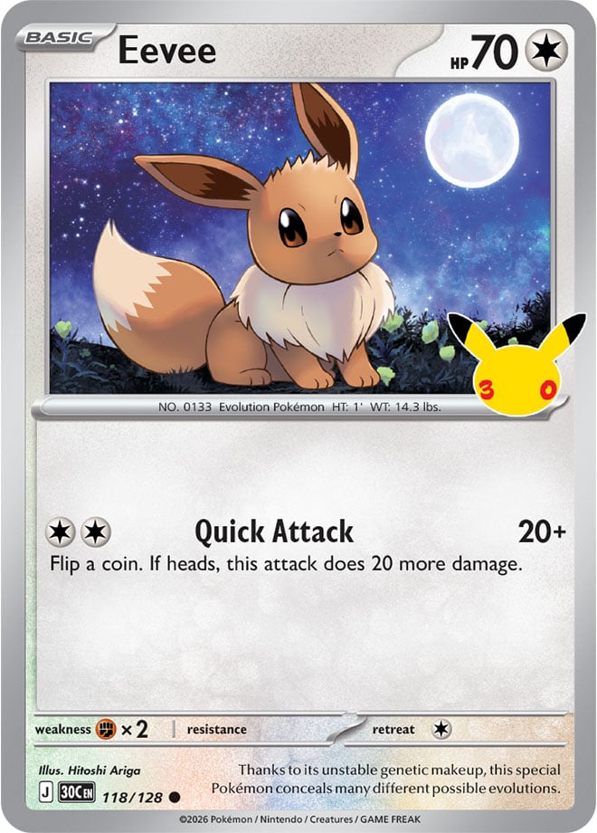 Eevee 118/128 - POKEMON: 30TH CELEBRATION - Pokemon Single Card