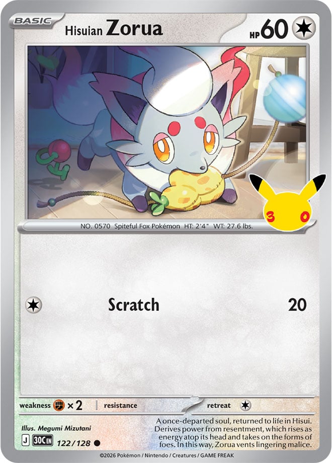 Hisuian Zorua 122/128 - POKEMON: 30TH CELEBRATION - Pokemon Single Card
