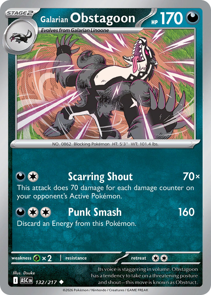 Galarian Obstagoon 132/217 - POKEMON MEGA EVOLUTION: ASCENDED HEROES
