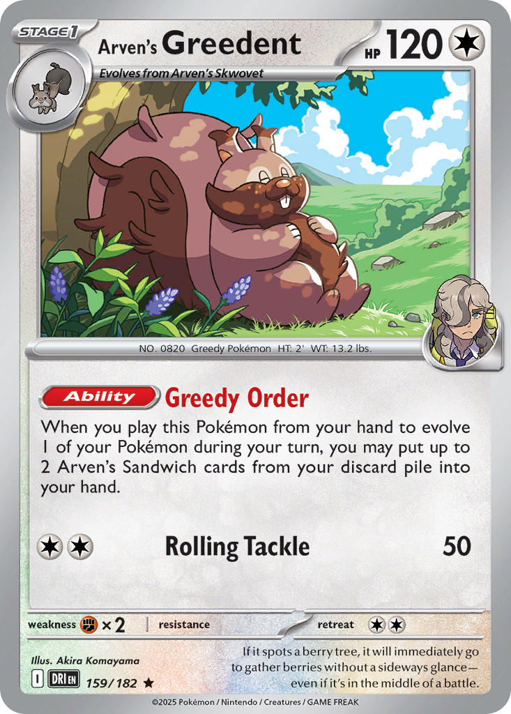 Arven's Greedent 159/182 - POKEMON SCARLET & VIOLET: DESTINED RIVALS - Pokemon Single Card