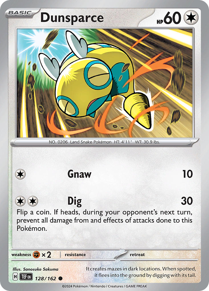 128/162 Dunsparce - SCARLET AND VIOLET: TEMPORAL FORCES - Pokemon Single Card