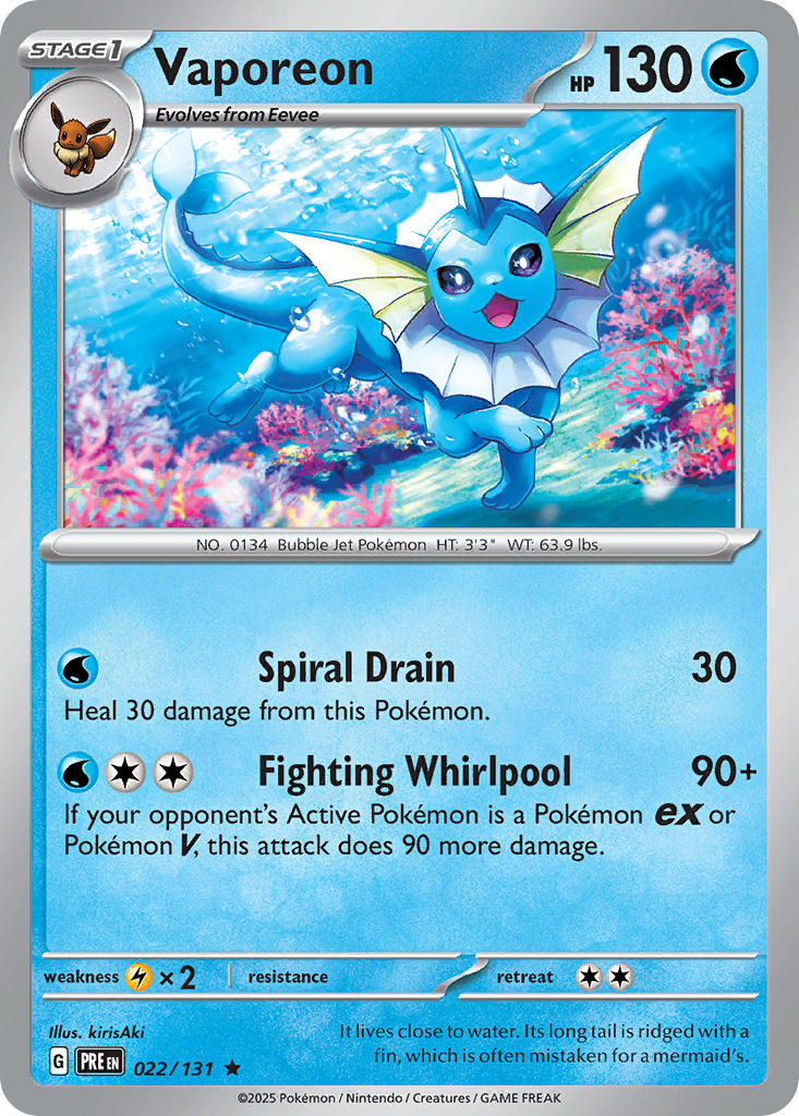 022/131 Vaporeon - SCARLET & VIOLET: PRISMATIC EVOLUTIONS - Pokemon Single Card