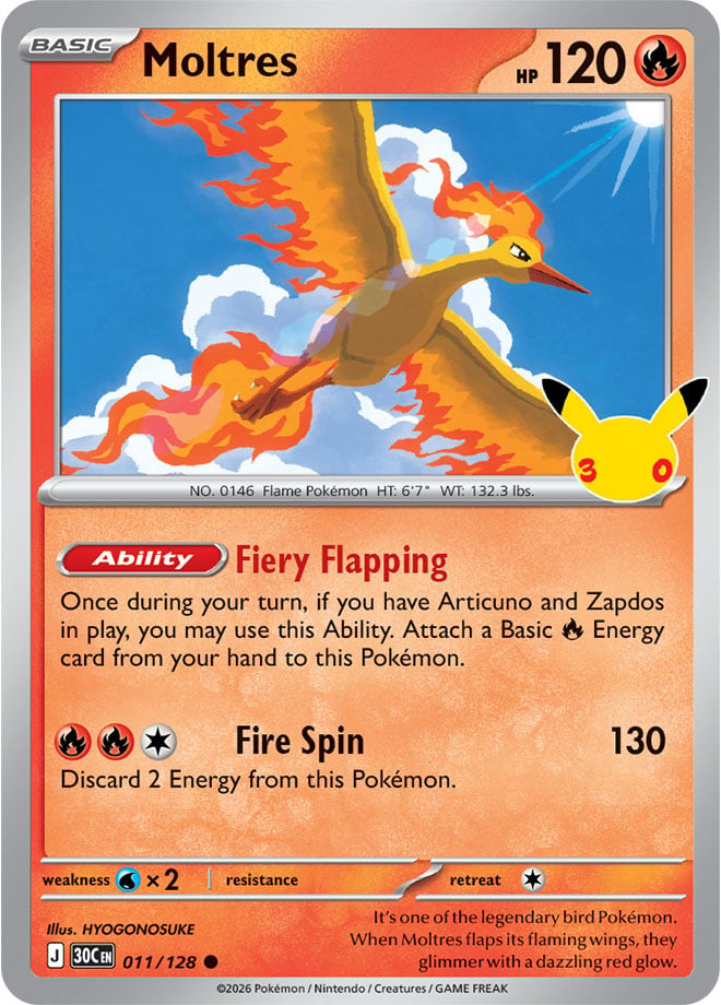Moltres 011/128 - POKEMON: 30TH CELEBRATION - Pokemon Single Card