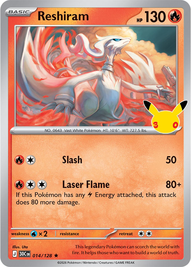 Reshiram 014/128 - POKEMON: 30TH CELEBRATION - Pokemon Single Card