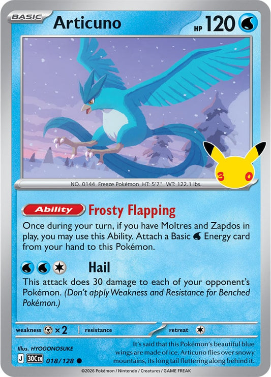 Articuno 018/128 - POKEMON: 30TH CELEBRATION - Pokemon Single Card