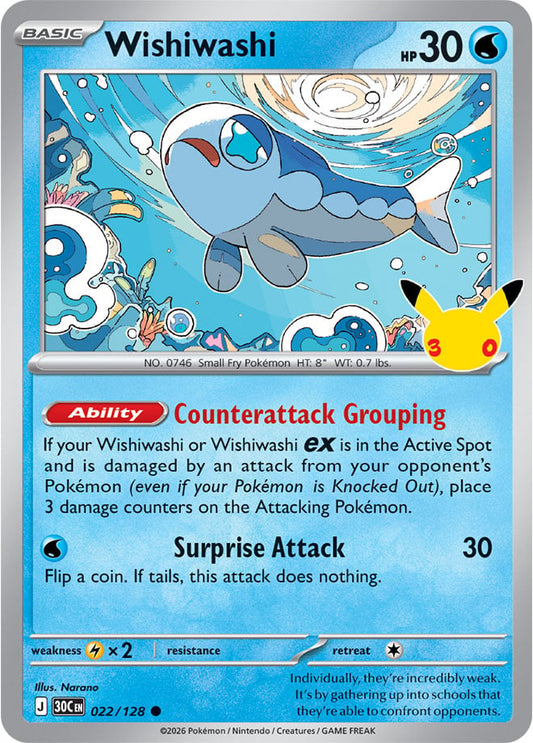 Wishiwashi 022/128 - POKEMON: 30TH CELEBRATION - Pokemon Single Card