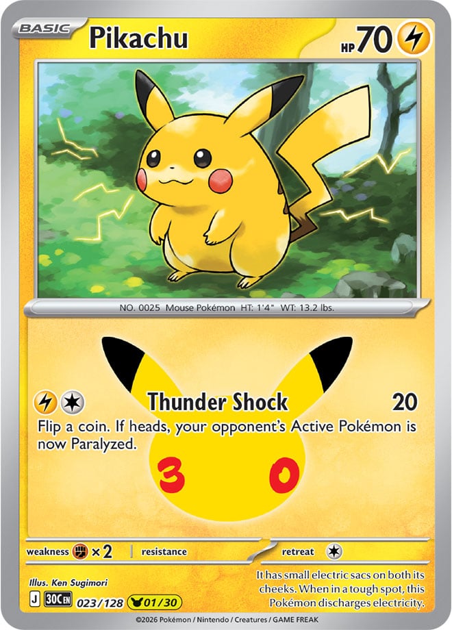 Pikachu 023/128 - POKEMON: 30TH CELEBRATION - Pokemon Single Card