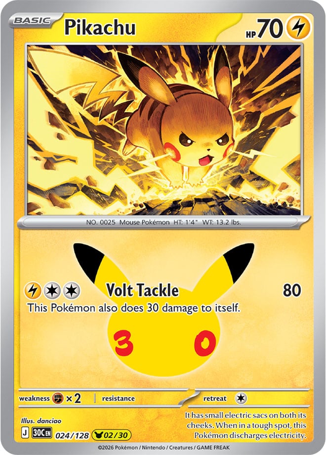 Pikachu 024/128 - POKEMON: 30TH CELEBRATION - Pokemon Single Card