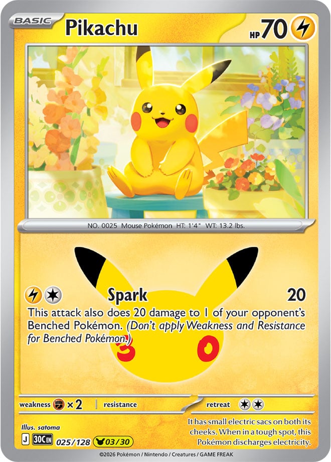 Pikachu 025/128 - POKEMON: 30TH CELEBRATION - Pokemon Single Card
