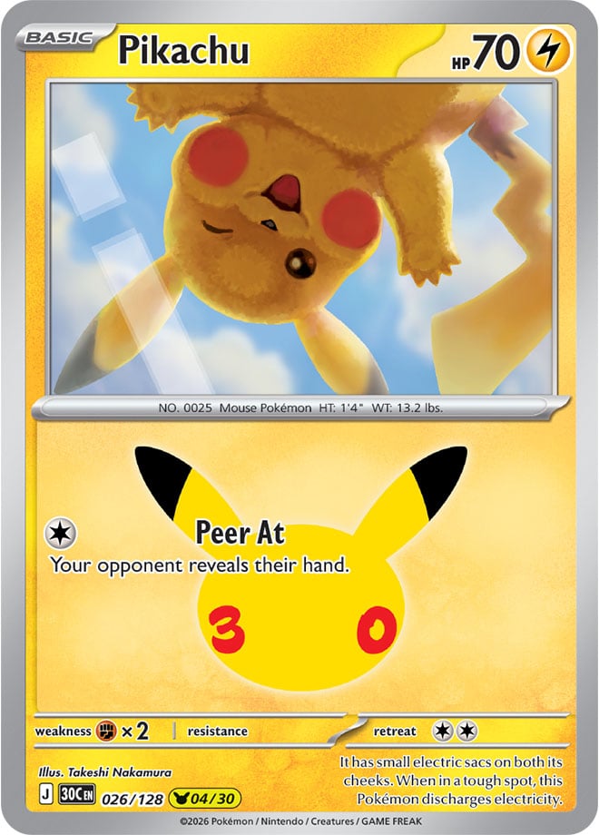 Pikachu 026/128 - POKEMON: 30TH CELEBRATION - Pokemon Single Card