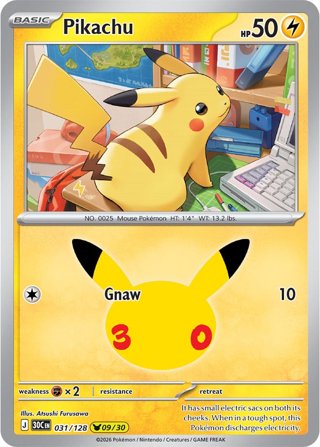Pikachu 031/128 - POKEMON: 30TH CELEBRATION - Pokemon Single Card