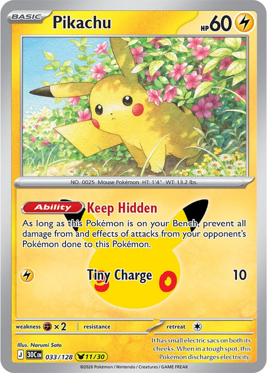 Pikachu 033/128 - POKEMON: 30TH CELEBRATION - Pokemon Single Card