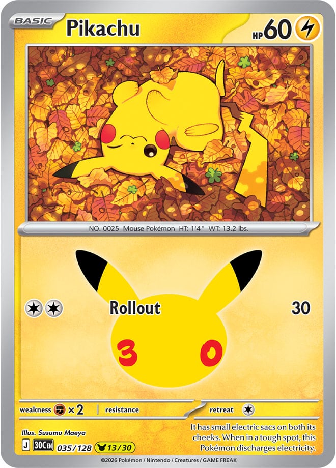 Pikachu 035/128 - POKEMON: 30TH CELEBRATION - Pokemon Single Card