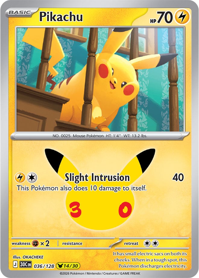 Pikachu 036/128 - POKEMON: 30TH CELEBRATION - Pokemon Single Card