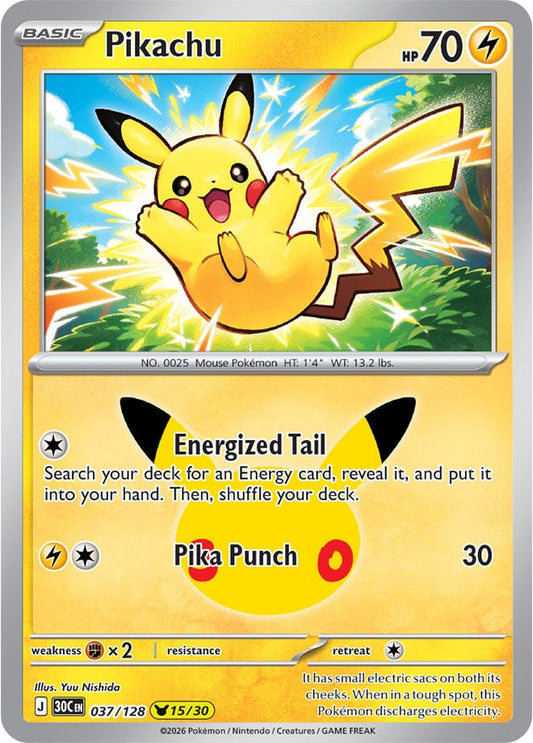 Pikachu 037/128 - POKEMON: 30TH CELEBRATION - Pokemon Single Card