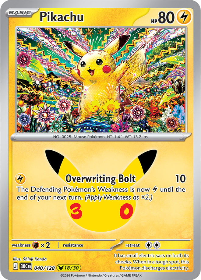 Pikachu 040/128 - POKEMON: 30TH CELEBRATION - Pokemon Single Card