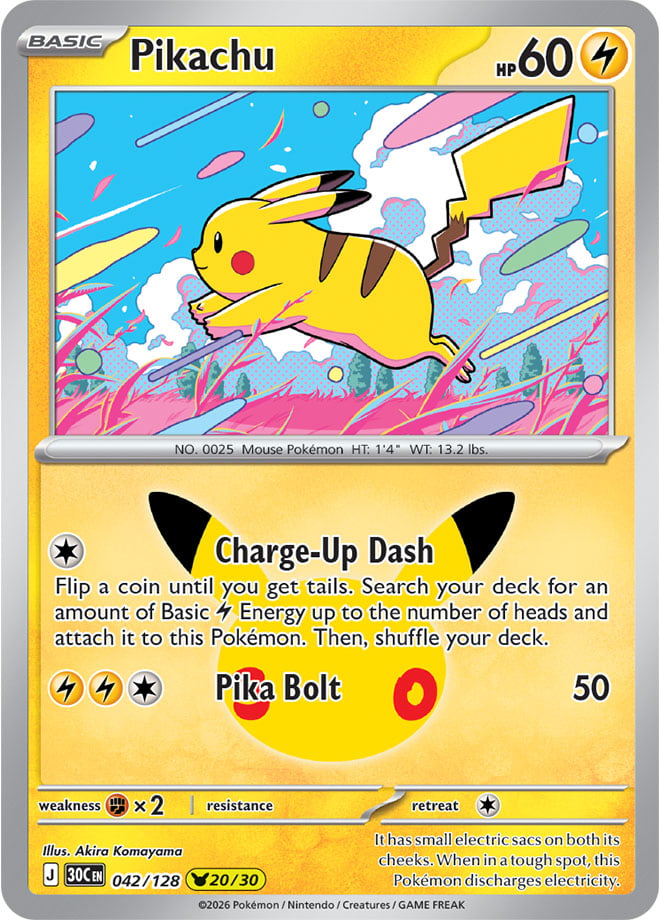 Pikachu 042/128 - POKEMON: 30TH CELEBRATION - Pokemon Single Card