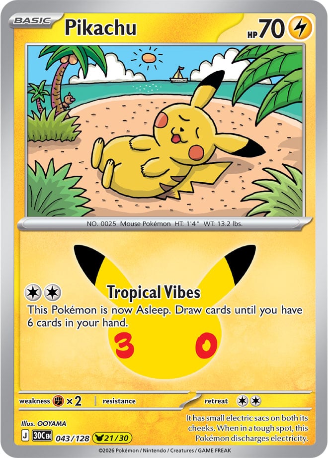 Pikachu 043/128 - POKEMON: 30TH CELEBRATION - Pokemon Single Card