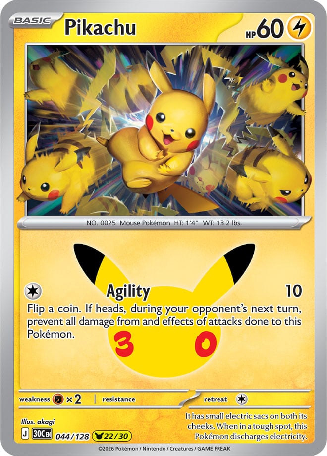 Pikachu 044/128 - POKEMON: 30TH CELEBRATION - Pokemon Single Card