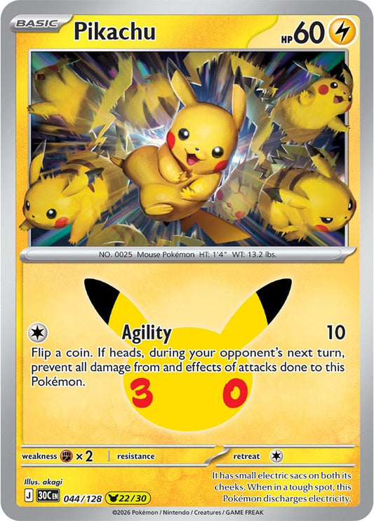 Pikachu 044/128 - POKEMON: 30TH CELEBRATION - Pokemon Single Card