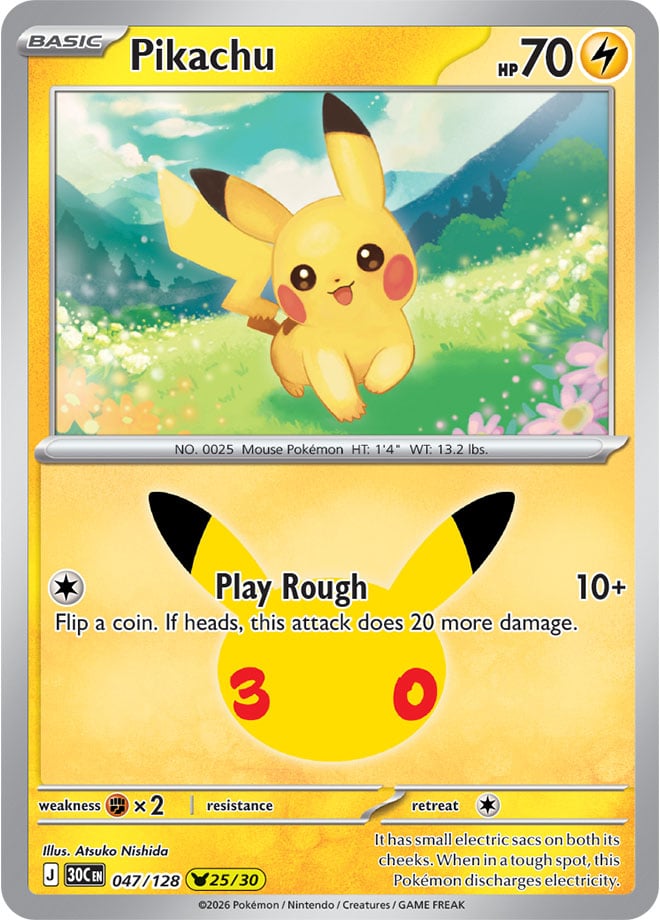 Pikachu 047/128 - POKEMON: 30TH CELEBRATION - Pokemon Single Card