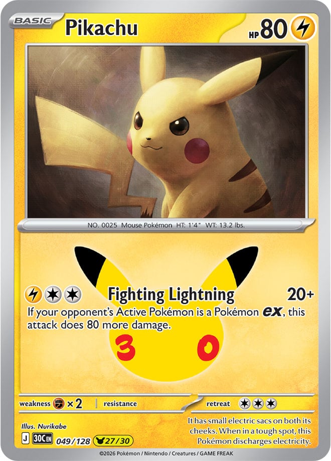 Pikachu 049/128 - POKEMON: 30TH CELEBRATION - Pokemon Single Card