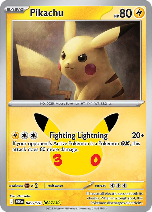 Pikachu 049/128 - POKEMON: 30TH CELEBRATION - Pokemon Single Card