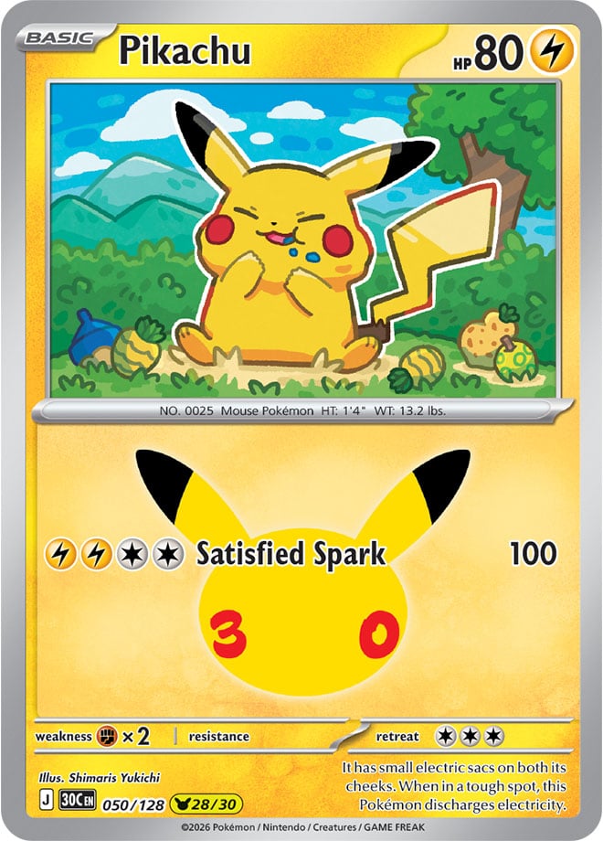 Pikachu 050/128 - POKEMON: 30TH CELEBRATION - Pokemon Single Card