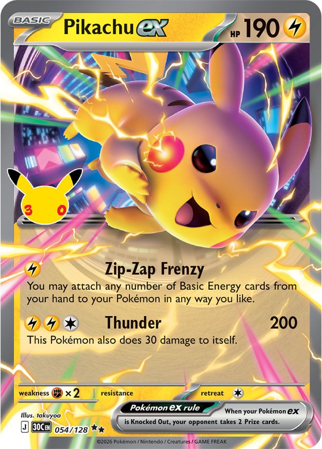 Pikachu ex 054/128 - POKEMON: 30TH CELEBRATION - Pokemon Single Card