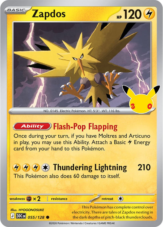 Zapdos 055/128 - POKEMON: 30TH CELEBRATION - Pokemon Single Card