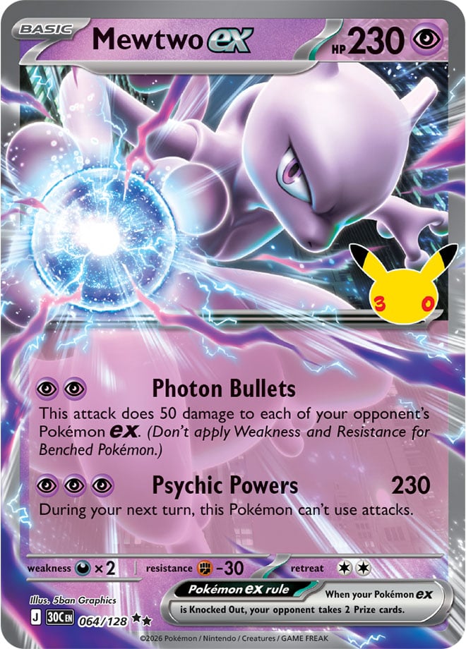 Mewtwo ex 064/128 - POKEMON: 30TH CELEBRATION - Pokemon Single Card