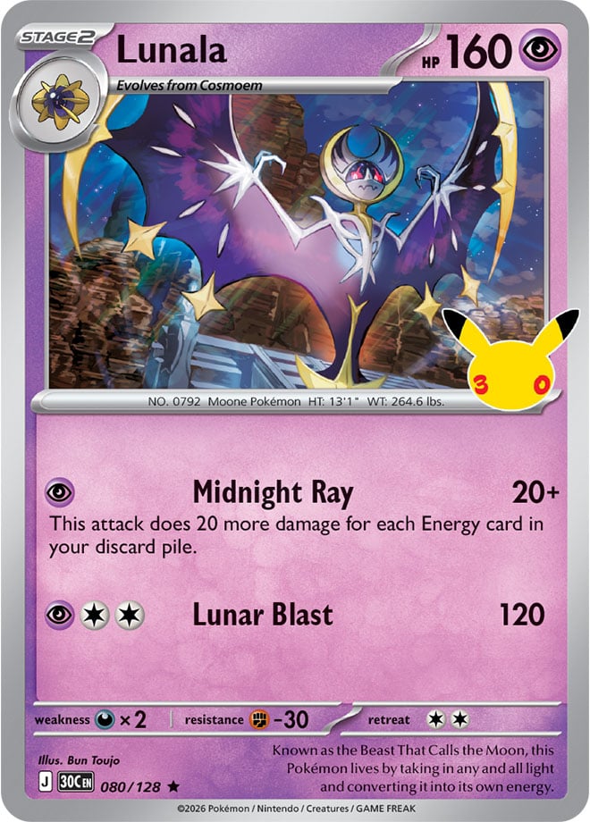 Lunala 080/128 - POKEMON: 30TH CELEBRATION - Pokemon Single Card