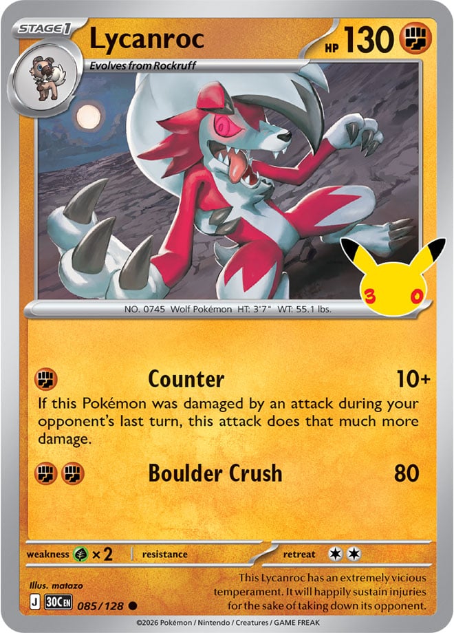 Lycanroc 085/128 - POKEMON: 30TH CELEBRATION - Pokemon Single Card