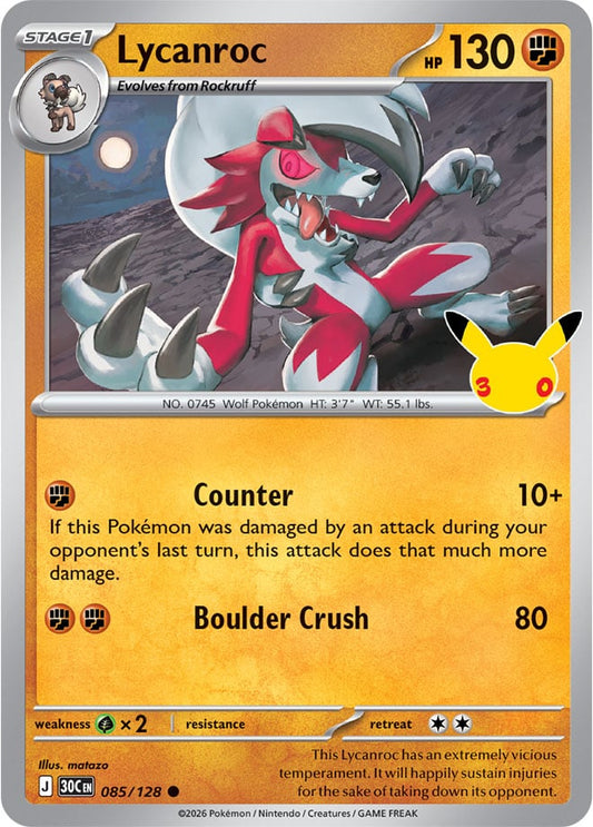 Lycanroc 085/128 - POKEMON: 30TH CELEBRATION - Pokemon Single Card