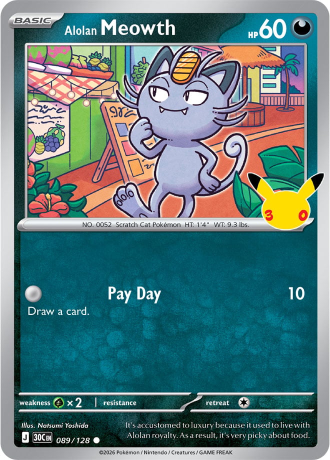 Alolan Meowth 089/128 - POKEMON: 30TH CELEBRATION - Pokemon Single Card