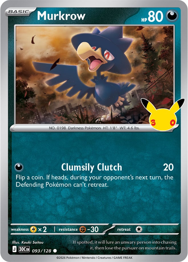 Murkrow 093/128 - POKEMON: 30TH CELEBRATION - Pokemon Single Card