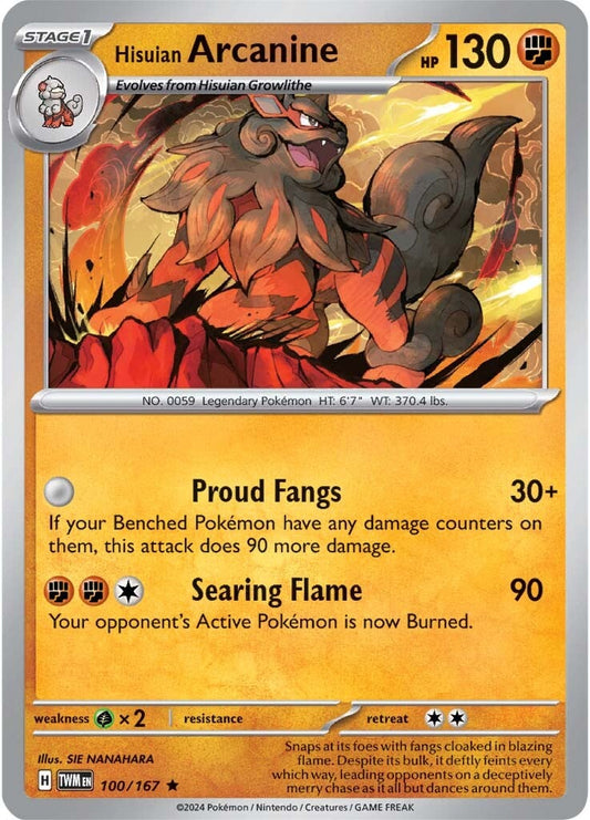 100/167 Hisuian Arcanine - SCARLET AND VIOLET: TWILIGHT MASQUERADE - Pokemon Single Card